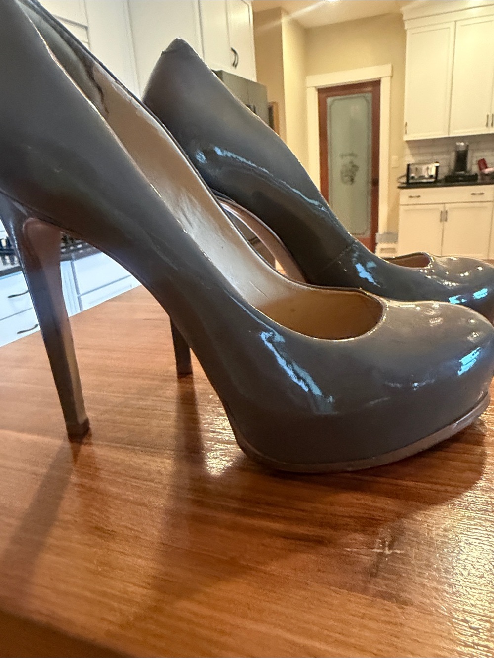 Kelsi Dagger Taupe Patent Round-Toe Platform Heels - Picture 7 of 8